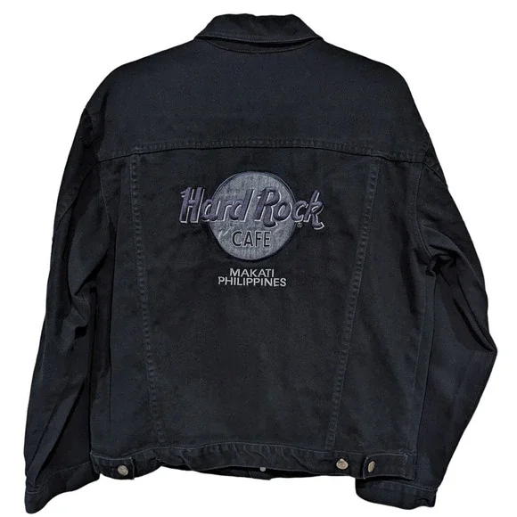 Hard Rock Cafe Makati Philippines Black Denim Button Up Jacket Unisex Vintage